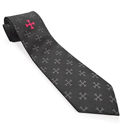 Afbeelding van THE MASONIC COLLECTION Polyester Zwart geweven stropdas met Tempeliers KT Jacquard Een perfect vrijmetselaarsgeschenk accessoire voor vrijmetselaars mannen,