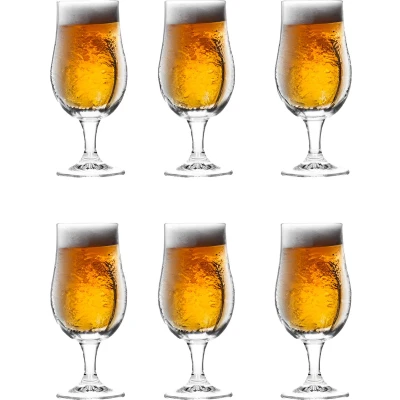 Afbeelding van Excellent Houseware Bierglazen op voet 12x stuks glas 370 ml speciaal bier bierglas