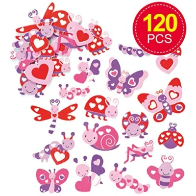 Afbeelding van Baker Ross AF176 schuimrubber stickers met liefdeskever motieven voor kinderen het vormgeven en versieren van collages, kaarten andere knutselwerken (120 stuks),gesorteerd