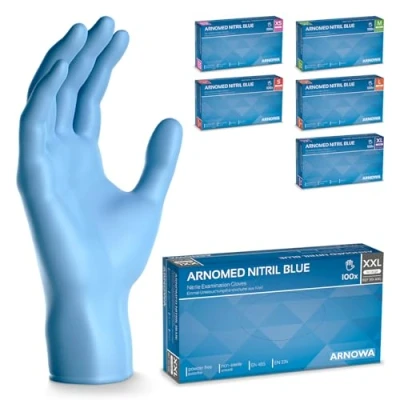 Afbeelding van ARNOMED wegwerphandschoenen blauw XXL, nitril handschoenen 500 stuks (5 dozen), poedervrij &amp; latexvrije handschoenen, wegwerphandschoen in XS wegwerp handschoen