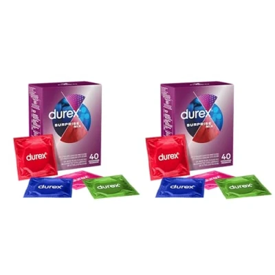 Afbeelding van Durex Surprise Mix Gesorteerde condooms, met reliëfs en ribben dun, maxi grootte, 80 profylatafel