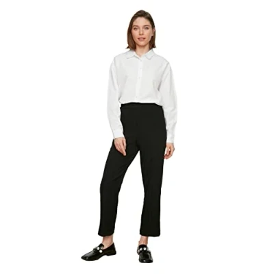 Afbeelding van Trendyol Zwarte Elastische Taille, Geribde Details, Rechte Geweven Broek Tctss21Pl0570