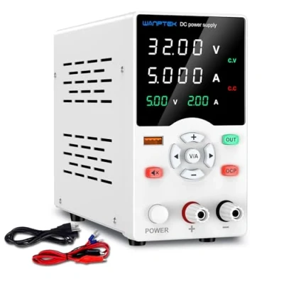 Afbeelding van Laboratoriumvoeding 30V 5A, variabele voeding met instelbare knop, DC OCP bescherming/uitvoerknop / 18W USB snelladen/stomme modus 4 cijferig LED scherm