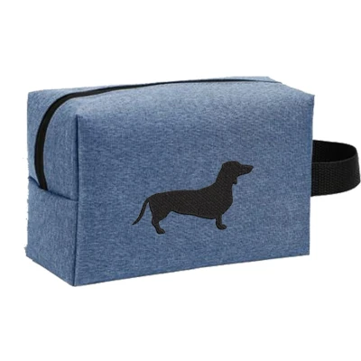 Afbeelding van Teckel Toilettas Make up tas Etui Blauw Jeansblauw Hond 19x13cm