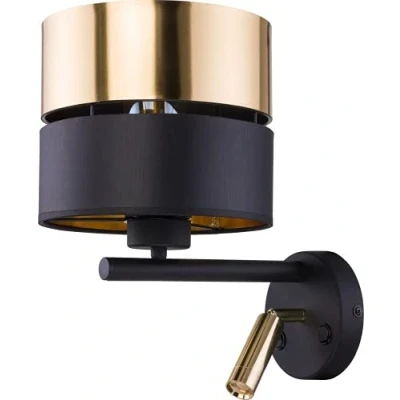 Afbeelding van TK Lighting Hilton wandlamp zwart/goud met LED leeslampje