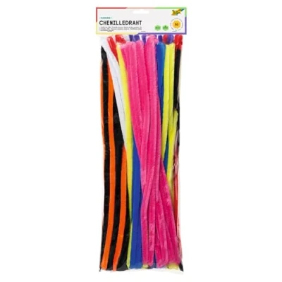 Afbeelding van folia 772509 Chenilledraad, pijpenpoetter, 50 stuks, gesorteerd in 10 kleuren, extra pluizig, diameter 20 mm en cm lang, ideaal voor het knutselen vormgeven van dieren, figuren andere vormen