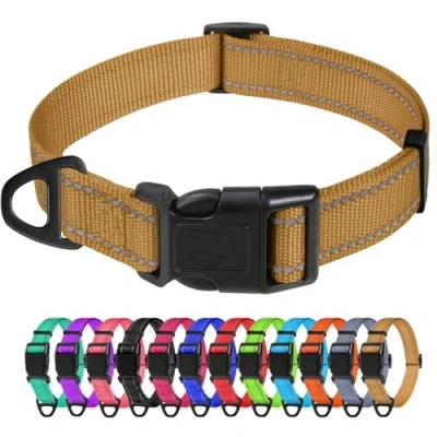 Afbeelding van TagMe Reflecterende nylon halsband, verstelbare klassieke halsband met snelsluiting gesp voor grote honden, kaki, breedte 2,5 cm