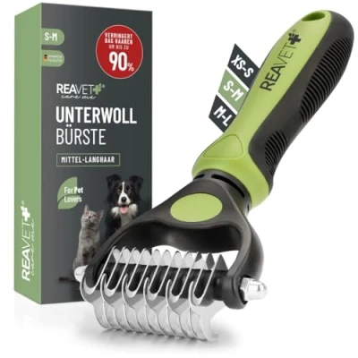 Afbeelding van ReaVET Hondenborstel en kattenborstel, ondervachtborstel voor lang haar, middelgrote rassen (maat S M), verwijdert ondervacht klitten, met massage effect bescherming van het dekhaar,