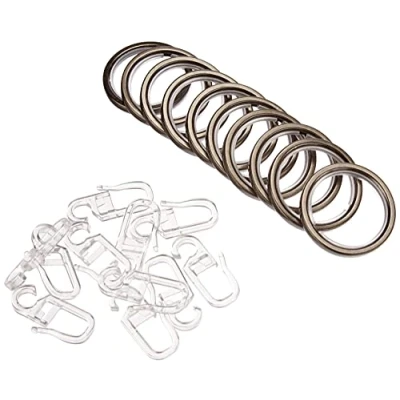 Afbeelding van GARDINIA Gordijnringen voor gordijnroedes van 20 mm in diameter, inclusief glij inzetstuk en gordijnhaak, 10 stuks, Chicago collectie, breedte: 4 mm, metaal, titanium