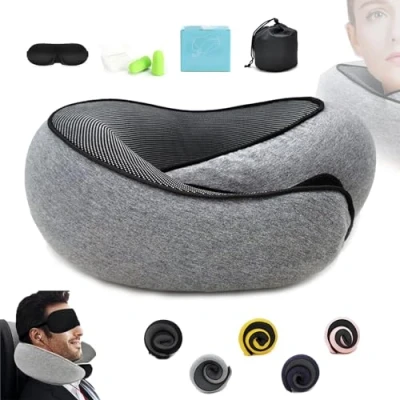 Afbeelding van Flyhugz Nekkussen, Verstelbaar Comfortabel Reisnekkussen Van Traagschuim, Opvouwbaar U vormig Nekkussen Met Kliksluiting, Praktisch Ergonomisch Reiskussen,dark gray