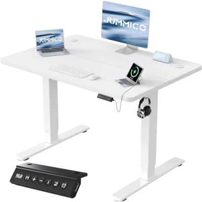 Afbeelding van JUMMICO Elektrisch In Hoogte Verstelbaar Bureau met USB Oplaadpoort, Staand Bureau, 100 X 60 cm, Ergonomisch Wit