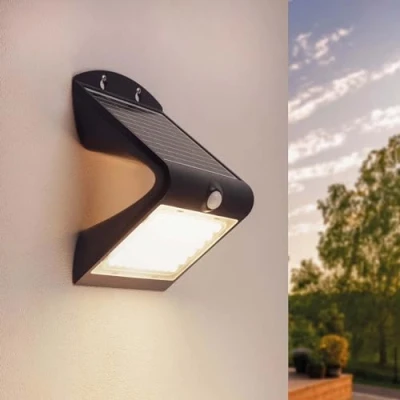 Afbeelding van Ledvion Moderne Solar LED Wandlamp, 4W, 3000K, IP65, Zwart, 220 Lumen, Incl. Bewegingssensor, Zonne energie, Energiezuinig &amp; Weerbestendig