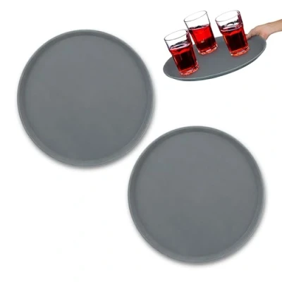 Afbeelding van Relaxdays dienblad serveerblad horeca antislip rond set van 2