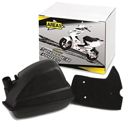 Afbeelding van Area1 Vervangende luchtfilterbox + luchtfilterinzet voor 50cc 2 takt. compatibel met Peugeot Speedfight 3, 4, Jetforce, Ludix, Streetzone Kisbee Ludix Citystar Django New Vivacity (liggend)