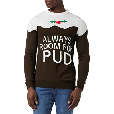 Afbeelding van FM London kersttrui voor heren, comfortabele in een aantal designs, geschikt kerstfeesten en op het werk tijdens de kersttijd, bruin (Pudding), XL