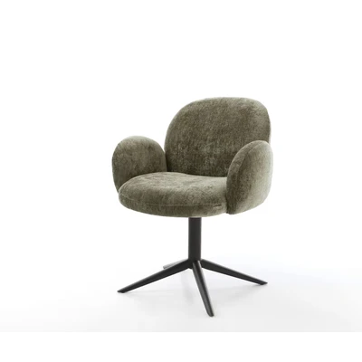 Afbeelding van DELIFE Draaistoel Nube Flex met armleuning chenille olijfgroen kruispoot zwart 360 draaibaar rocker functie pocketveer kern