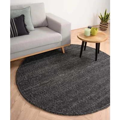 Afbeelding van Rond Wollen Vloerkleed Lett Donkergrijs 160 Cm