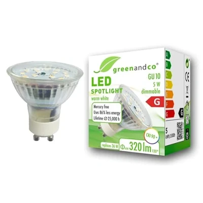 Afbeelding van greenandco® CRI 90+ dimbare LED spot vervangt 36W GU10 5W 320lm 3000K warm wit 110 230V, flikkervrij