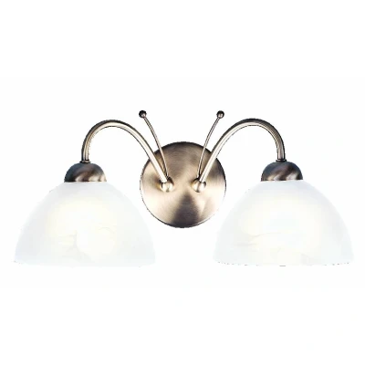Afbeelding van Searchlight Lighting Milanese 2 Licht Indoor Glazen Wandlamp Antiek Messing, E14