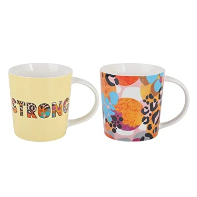Afbeelding van Maxwell &amp; Williams DX1284 koffiemokken, 2 delig, 380 ml, Be Fierce, x porselein, spreuk en motief kleurrijk, geschenkdoos