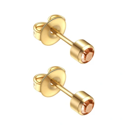 Afbeelding van Caflon 4mm 24K gold plated oorknopjes voor oorschieter hypoallergeen steriel verpakt goudkleurig met steen geboortesteen november