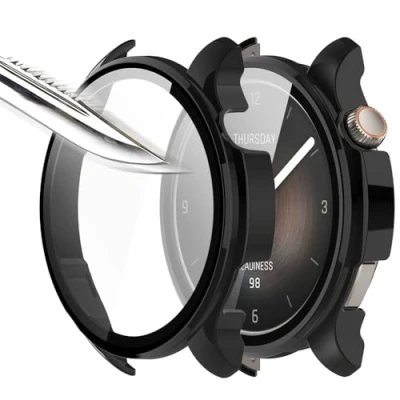 Afbeelding van Msiall 2 stuks displaybeschermfolie, zwart, met gehard glas, voor PC hardheidsgraad 9H, bumperhoes, complete beschermhoes Amazfit Balance Smart