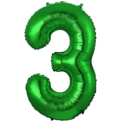 Afbeelding van Folie Ballon Cijfer 3 Jaar Groen Verjaardag versiering ballonnen Feest Met Rietje 36Cm