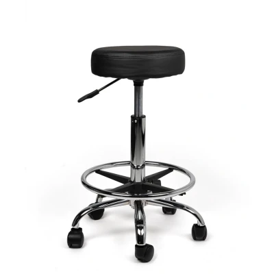 Afbeelding van tabouret Zwart Standaard met Voetring Zithoogte 50/68cm kruk op wielen krukjes werkkruk zadelkruk bureaukruk kapperskruk verstelbaar draaikruk rugleuning tot 160kg