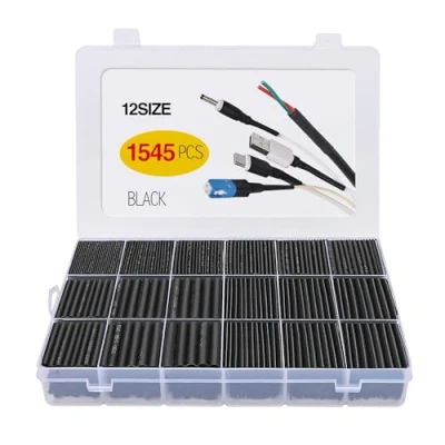 Afbeelding van Krimpkous Assortiment Set 1545 Stuks Krimpkousenset Zwart Krimpkousen Waterdicht, Isolatiebescherming, Vlamvertragend, Sssortiment in 12 Verschillende Maten, 1 13 mm, voor Kabel en Oplaadkabel
