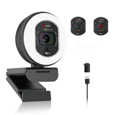Afbeelding van Angetube 4K webcam met licht voor pc: UHD 4K, TOF autofocus, dubbele AI ruisonderdrukkende microfoons, 1080p @60FPS, USB streamingwebcam privacyhoes laptop/Mac/desktop/pc werk