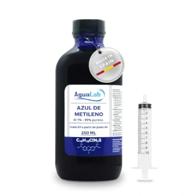 Afbeelding van Agualab Methyleenblauw, 1% oplossing, 250 ml, 99% zuiverheid, met doseerspuit