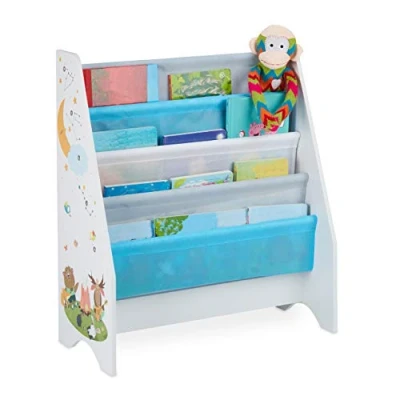 Afbeelding van Relaxdays kinderboekenkast, 4 hangvakken, kampvuur print, boekenkast kinderen, HBD: 71 62 x 29 cm, meerkleurig
