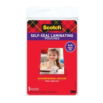 Afbeelding van Scotch PL900G Self Sealing Laminating Pouches, 9.5 mil, 4 3/8 x 6 3/8, Photo Size, 5/Pack