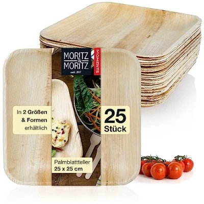 Afbeelding van Moritz &amp; 25 delig palmblad servies vierkant x cm duurzame wegwerpborden alternatief voor bamboe en bamboeborden