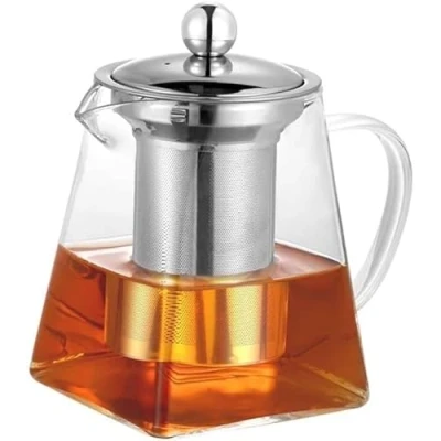 Afbeelding van Vierkante glazen theepot met infuser, voor één, heldere gemakkelijk schoon borosilicaatglas kookplaat, theepotten bloeiende thee, losse thee