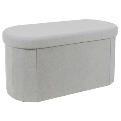 Afbeelding van Home Deco Factory Poef/hocker opvouwbaar ovaal opbergbox grijs polyester/mdf 76 x 38 cm