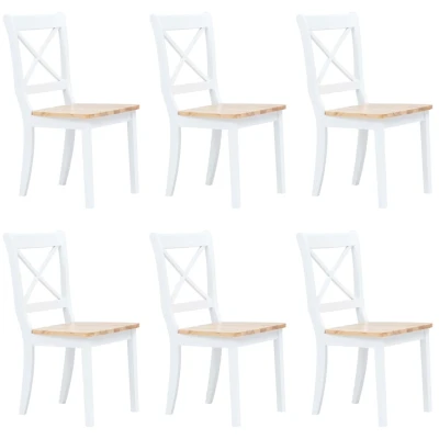 Afbeelding van Eetkamerstoelen 6 st massief rubberwood wit en lichthoutkleurig