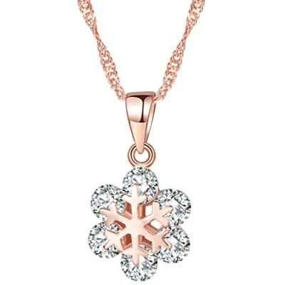Afbeelding van Yumilok Roségoud 925 Sterling zilver Zirkonia elegante sneeuwvlok hanger halsketting ketting met voor dames meisjes, Zirkonia,