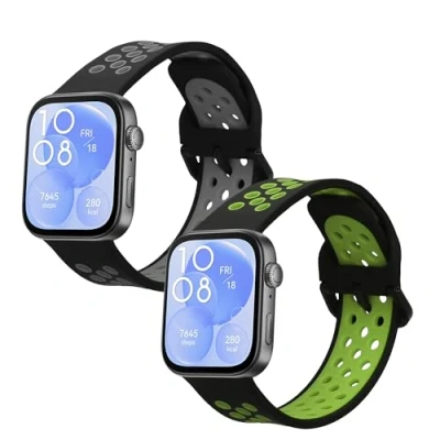 Afbeelding van kwmobile 2x horlogebandjes geschikt voor Huawei Watch Fit 3 bandje Smartwatch bandjes van TPU Activity tracker horloge band in zwart / grijs groen