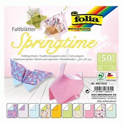 Afbeelding van folia 497/1515 vouwbladen Springtime, 15 x cm, 80 g/m², 50 vellen gesorteerd in 10 motieven ideaal voor prachtige vouwfiguren en vormen