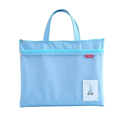 Afbeelding van A4 Documententas Zip Bag Draagtas Nylon Mesh Tas Waterdichte Dubbele Rits Kleine Labels Studenten Kantoor Levering Reistas Blauw