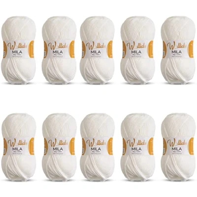 Afbeelding van Wollidu Mila garen voor haken en breien, 10 x 50 g/133 m, breigaren, 100% polyacryl, haakgaren, wit