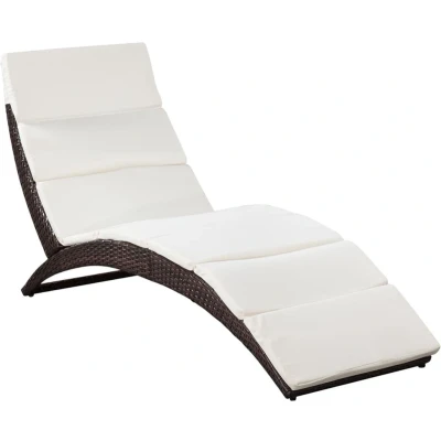 Afbeelding van Ligbed inklapbaar met kussen poly rattan bruin