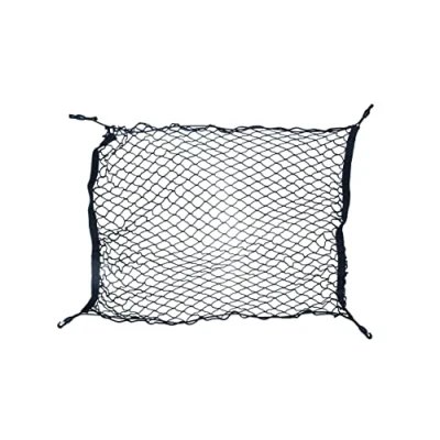Afbeelding van Connex Kofferbaknet 70 x 90 cm zwart met 4 praktische karabijnhaken Inclusief elastisch touw robuust weefsel van polypropyleen UV bestendig/bagagenet voor het vastzetten de lading /