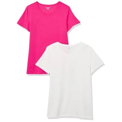 Afbeelding van Amazon Essentials Women&#039;s T shirt met korte mouwen en ronde hals in klassieke pasvorm, Pack of 2, Helderroze/Wit, XS