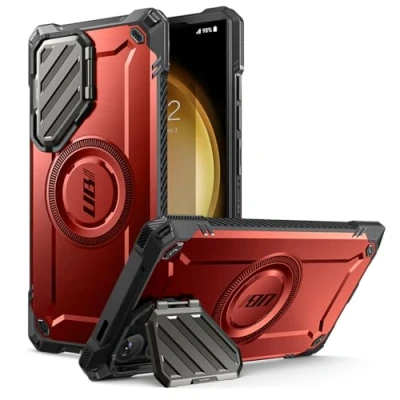 Afbeelding van SUPCASE UB Pro MagXT Hoesje Geschikt voor Samsung Galaxy S24 Ultra Back Cover met Camera Protector Kickstand Compatibel MagSafe Extra Bescherming Rood