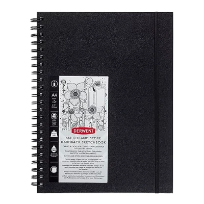 Afbeelding van Derwent Sketch and Store Schetsboek met Harde Kaft, A4 Staande Positie, Tekenen en Schrijven, 56 Vellen, Zuurvrij Papier, Ringband, Professionele Kwaliteit, 2102178