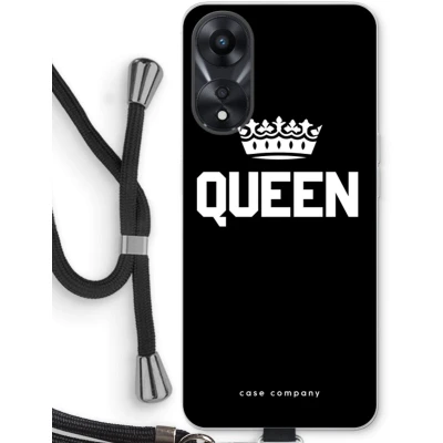 Afbeelding van Case Company® hoesje met Koord geschikt voor Oppo A58x Queen Zwart Telefoonhoesje Bescherming aan alle Kanten en Over de Schermrand