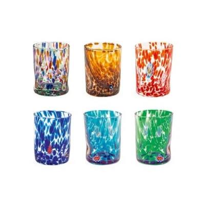 Afbeelding van H&amp;h set 6 bicchieri veneziano in vetro decorato multicolore cl 32