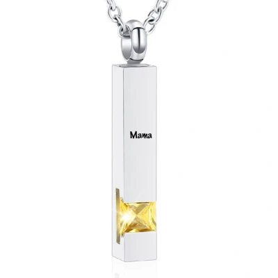 Afbeelding van Luxe Ashanger Met Ketting En Gravering Mama Assieraad Zilverkleurig Gele Steen As Gedenksieraad Urn Incl. vuller